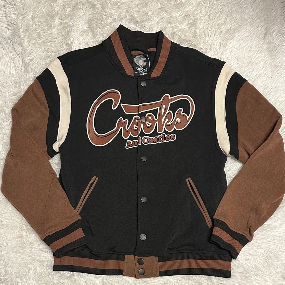 Crooks & Castles Black and Brown Varsity Jacket